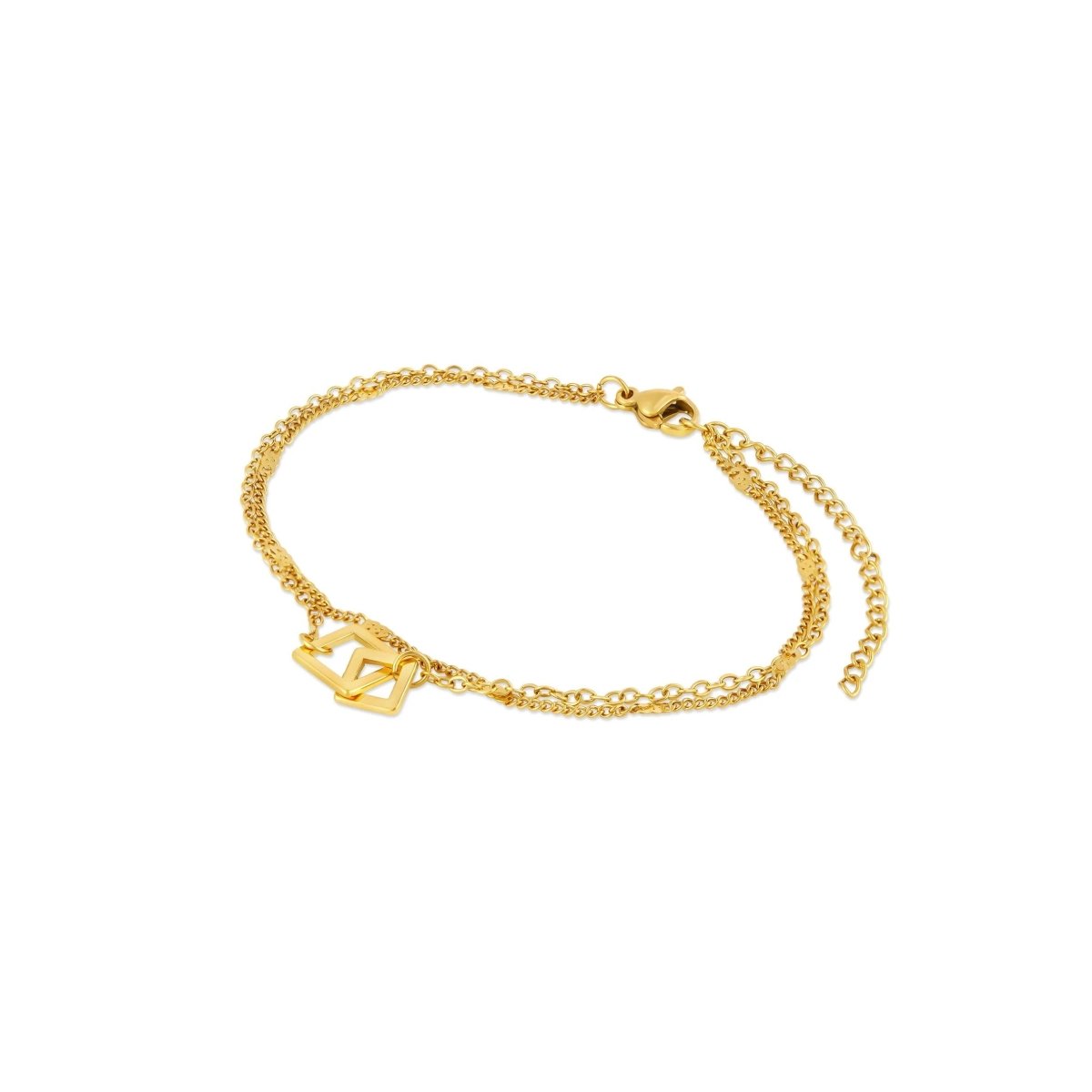 Pulseira Pingente Elo Quadrado Banhada em Ouro 18K